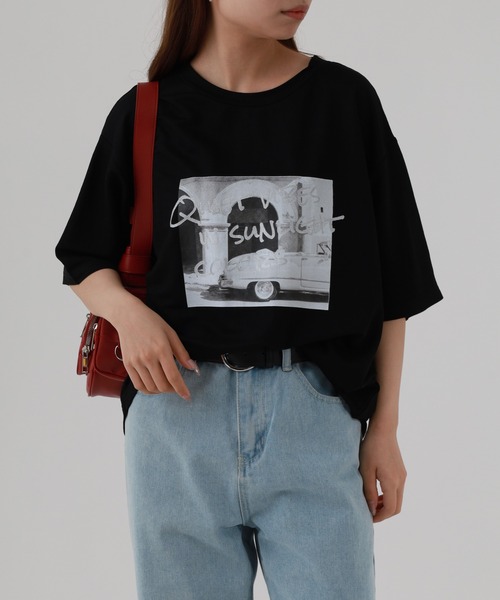 atONE(アットワン)の「接触冷感 箔×ヴィンテージカーフォトプリント カノコ Tシャツ 半袖(Tシャツ/カットソー・レディース・ブラック×シルバー/ホワイト×ゴールド・M)」の6枚目の写真