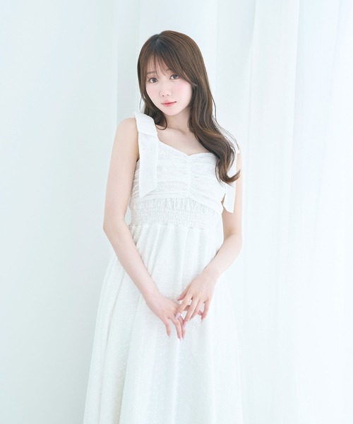 Rose Muse（ロゼミューズ）の「Cotton lace ribbon cami dress（ワンピース・レディース・ホワイト/ピンク・FREE）」の4枚目の写真