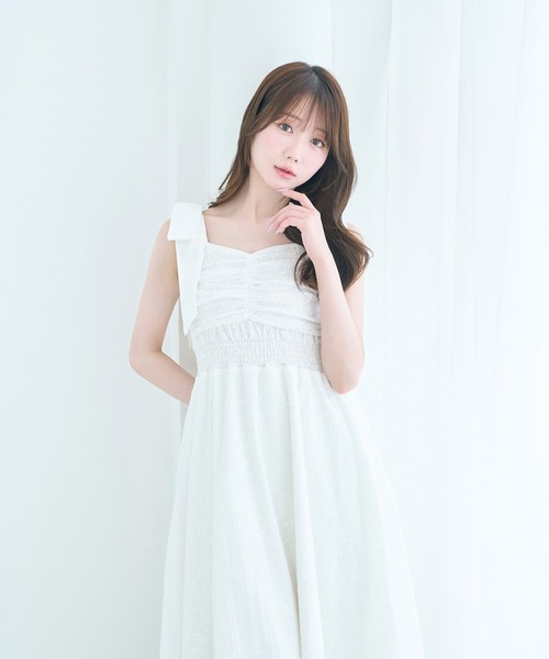 Rose Muse（ロゼミューズ）の「Cotton lace ribbon cami dress（ワンピース・レディース・ホワイト/ピンク・FREE）」の5枚目の写真