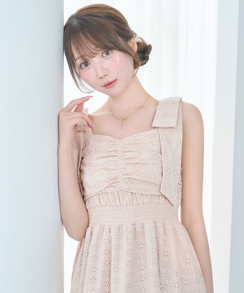 Rose Muse（ロゼミューズ）の「Cotton lace ribbon cami dress（ワンピース・レディース・ホワイト/ピンク・FREE）」の9枚目の写真