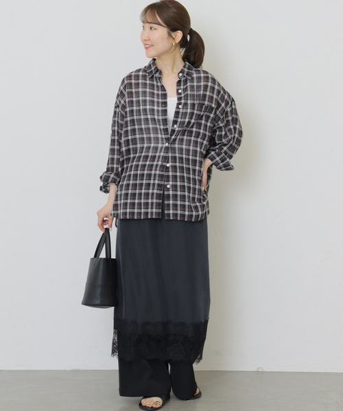 JOURNAL STANDARD relume(ジャーナルスタンダード レリューム)の「《追加 / 新色》コットンローンチェックオーバーサイズ(シャツ/ブラウス・レディース・ブラック/ベージュ/ブラウン/グリーン/ブラック系その他・FREE)」の6枚目の写真
