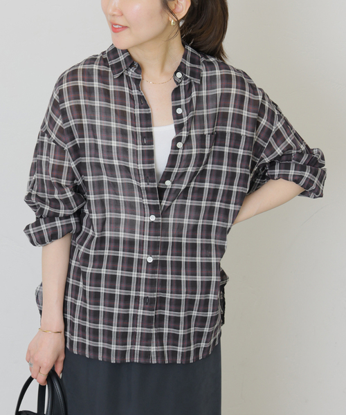JOURNAL STANDARD relume(ジャーナルスタンダード レリューム)の「《追加 / 新色》コットンローンチェックオーバーサイズ(シャツ/ブラウス・レディース・ブラック/ベージュ/ブラウン/グリーン/ブラック系その他・FREE)」の9枚目の写真