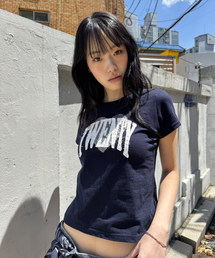 アンタイトル クラックハート アプリケ クロップ 半袖 ネイビー