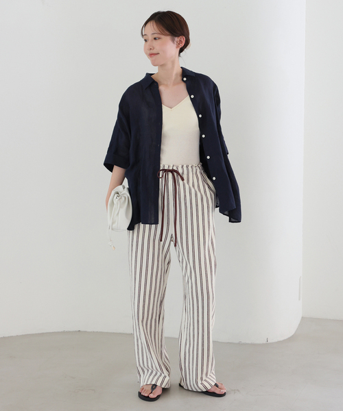 SLOBE IENA(スローブイエナ)の「《シリーズあり》パイル風ストライプリラックスパンツ(その他パンツ・レディース・アイボリー・FREE)」の2枚目の写真