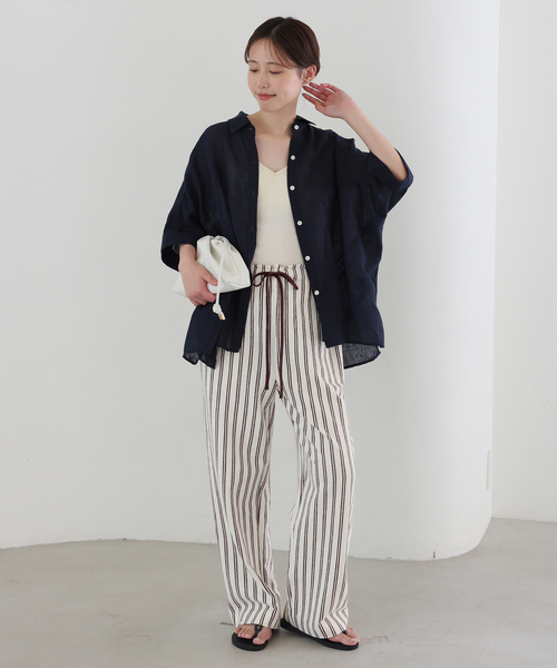 SLOBE IENA(スローブイエナ)の「《シリーズあり》パイル風ストライプリラックスパンツ(その他パンツ・レディース・アイボリー・FREE)」の3枚目の写真