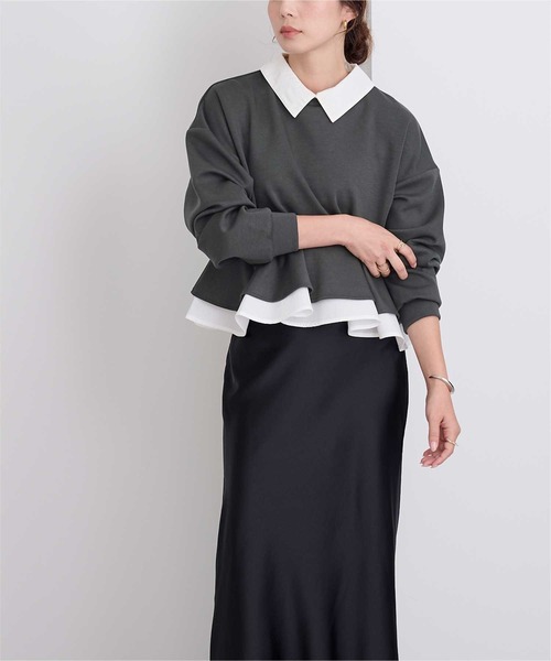 UR'S（ユアーズ）の「配色ボンディングブラウス（シャツ/ブラウス・レディース・ブラック/チャコール・L/M/S）」の9枚目の写真
