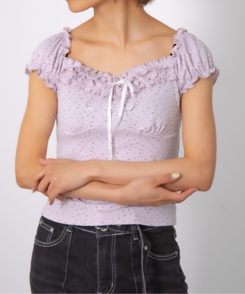 Chiina(チーナ)の「【Chiina】小花柄 2WAYスクエアネックトップス(Tシャツ/カットソー・レディース・パープル/ホワイト/グレー/ライトブルー・FREE)」の11枚目の写真