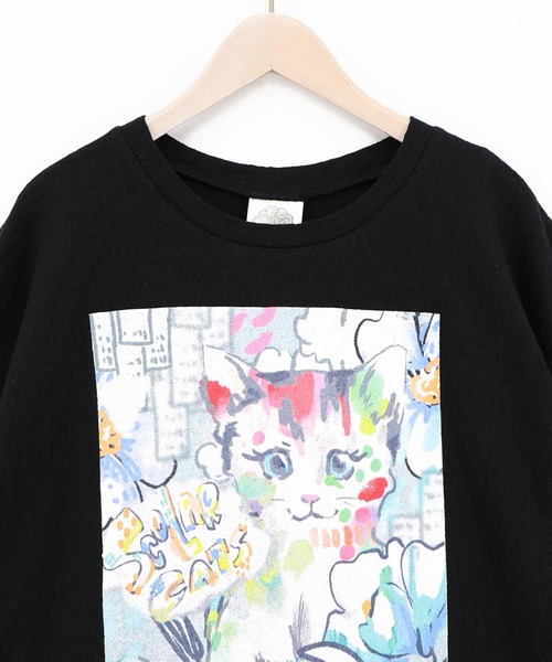 ScoLar（スカラー）の「162716：画家スカラーちゃん ネコ柄Tシャツ（Tシャツ/カットソー・レディース・ブラック/オフホワイト・M）」の12枚目の写真