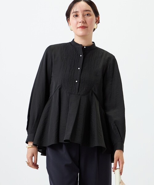 NOLLEY’S(ノーリーズ)の「異素材コンビボザムブラウス(シャツ/ブラウス・レディース・ブラック/オフホワイト・38/36)」の2枚目の写真