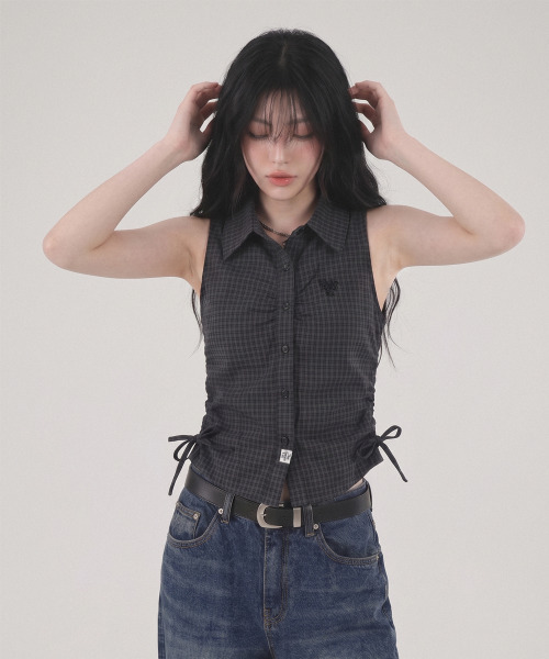 THE GREEN LAB（ザグリーンラボ）の「チェックシャーリングスリーブレスブラウス[ホワイト]（シャツ/ブラウス・レディース・その他・FREE）」の4枚目の写真