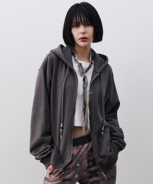 AIVER（アイバー）の「AIVER　ヘビー裏毛ビーズコードパーカー（パーカー・メンズ・ブラック/チャコールグレー・LARGE/MEDIUM/SMALL）」の5枚目の写真