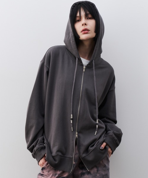 AIVER（アイバー）の「AIVER　ヘビー裏毛ビーズコードパーカー（パーカー・メンズ・ブラック/チャコールグレー・LARGE/MEDIUM/SMALL）」の12枚目の写真