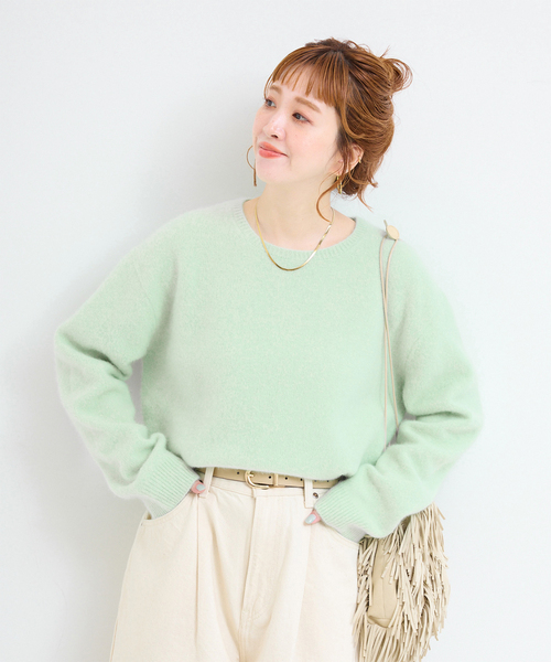B.C STOCK(ベーセーストック)の「【WEB+一部店舗限定】fox woolクルーネックプルオーバー(ニット/セーター・レディース・レッド/グリーン/ピンク/ラベンダー/イエロー/ホワイト/チャコールグレー/ネイビー・FREE)」の3枚目の写真