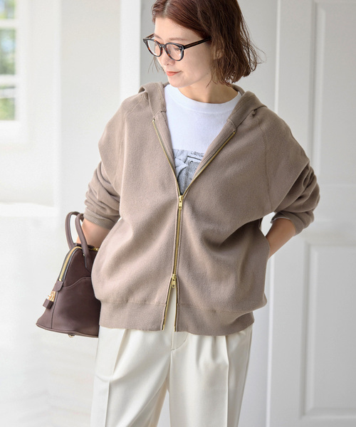 Spick & Span（スピックアンドスパン）の「コットン混 ニットフーディー（パーカー・レディース・ブラック/グレー/ベージュ系その他・FREE）」の3枚目の写真