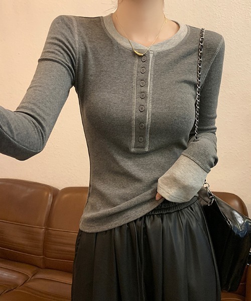 Aelina(エリナ)の「配色長袖Tシャツ(Tシャツ/カットソー・レディース・ブラック/グレー・L/M)」の17枚目の写真