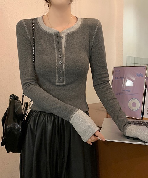 Aelina(エリナ)の「配色長袖Tシャツ(Tシャツ/カットソー・レディース・ブラック/グレー・L/M)」の22枚目の写真