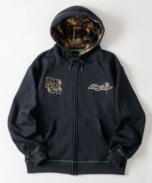JOHN'S CLOSET(ジョンズクローゼット)の「【24】配色裏起毛 チェックドッキング ロゴアップリケ フルジップパーカー レトロ/Y2K(パーカー・メンズ・ネイビー/ブラック/杢グレー・MEDIUM/LARGE)」の20枚目の写真