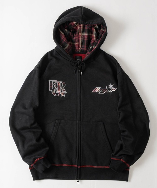 JOHN'S CLOSET(ジョンズクローゼット)の「【24】配色裏起毛 チェックドッキング ロゴアップリケ フルジップパーカー レトロ/Y2K(パーカー・メンズ・ネイビー/ブラック/杢グレー・MEDIUM/LARGE)」の16枚目の写真