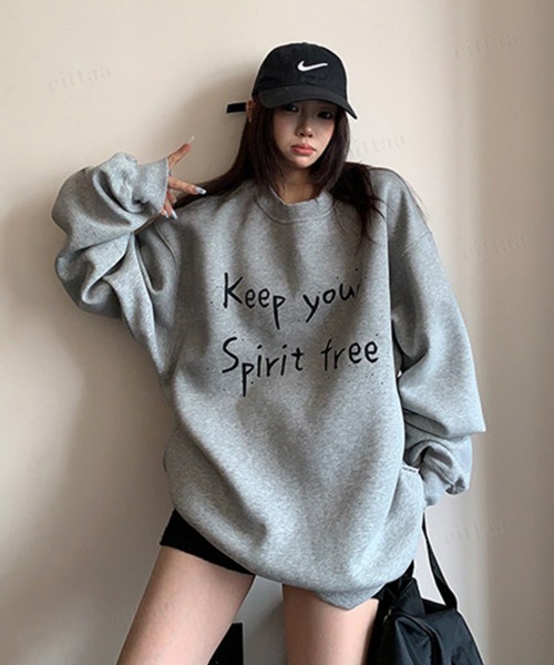 Dalfwin(ダールフィン)の「Sprit手書き風ロゴグラデーションカラースウェット(スウェット・レディース・ホワイト/グレー・FREE)」の14枚目の写真
