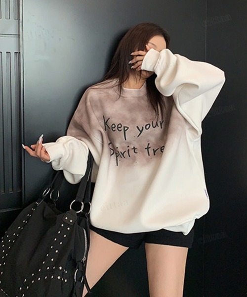 Dalfwin(ダールフィン)の「Sprit手書き風ロゴグラデーションカラースウェット(スウェット・レディース・ホワイト/グレー・FREE)」の5枚目の写真