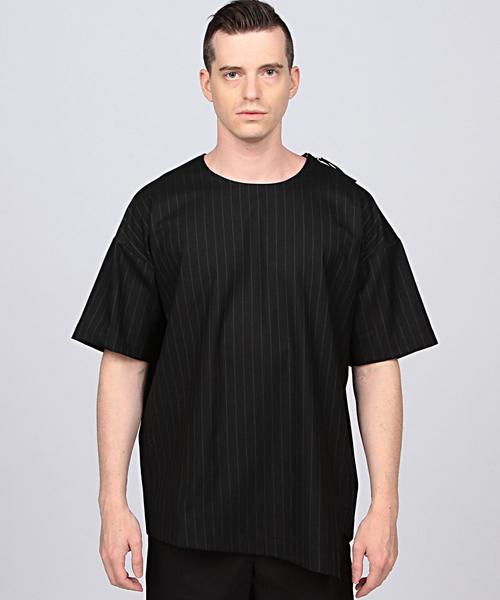 EN ROUTE（アンルート）の「ENR ウールトロピカル ストライプアシンメトリープルオーバー（シャツ/ブラウス・メンズ・ブラック/グレー・3/1/2）」の2枚目の写真