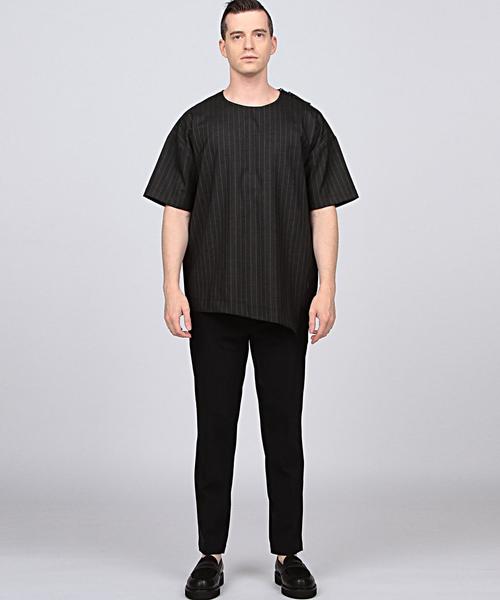 EN ROUTE（アンルート）の「ENR ウールトロピカル ストライプアシンメトリープルオーバー（シャツ/ブラウス・メンズ・ブラック/グレー・3/1/2）」の5枚目の写真