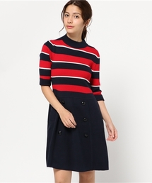 BLUE LABEL CRESTBRIDGE | コットンウール　ボーダー柄ニットワンピース(ワンピース)