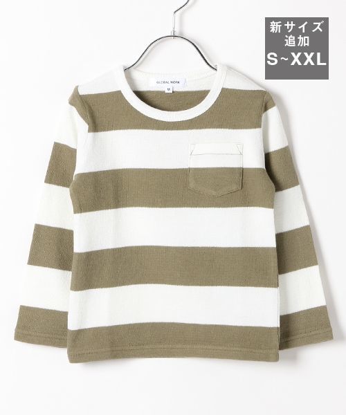 GLOBAL WORK（グローバルワーク）の「【キッズ】ラフインレイボーダーTシャツ長袖/738619（Tシャツ/カットソー・キッズ・ネイビー/ライトグリーン/ブラック・SMALL/LARGE/MEDIUM/X-LARGE/XX-LARGE）」の3枚目の写真