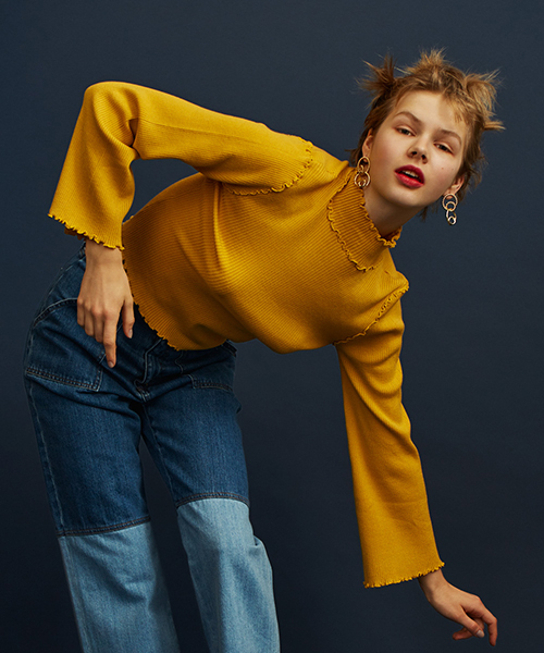 MURUA（ムルーア）の「フリルＲＩＢニット（ニット/セーター・レディース・アイボリー/ブラック/イエロー・FREE）」の3枚目の写真