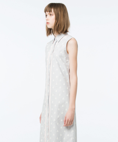 koe×THOM BROWN 　ホワイト ノースリーブ シャツワンピース koe×THOM BROWNE（コエトムブラウン）の「[koe×THOM BROWNE