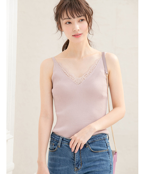 Color（カラー）の「レースニットキャミソール（キャミソール・レディース・ベージュ/ホワイト/ベビーピンク/ブラック・MEDIUM）」の4枚目の写真