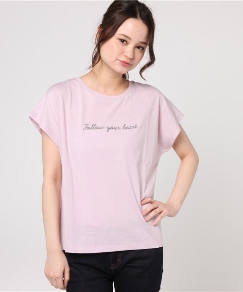 Honeys(ハニーズ)の「刺繍ロゴTシャツ(Tシャツ/カットソー・レディース・ブラック/ピンク/ラベンダー/オフホワイト/杢グレー・M/L)」の4枚目の写真