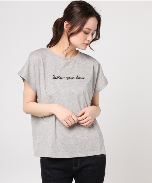 Honeys(ハニーズ)の「刺繍ロゴTシャツ(Tシャツ/カットソー・レディース・ブラック/ピンク/ラベンダー/オフホワイト/杢グレー・M/L)」の3枚目の写真