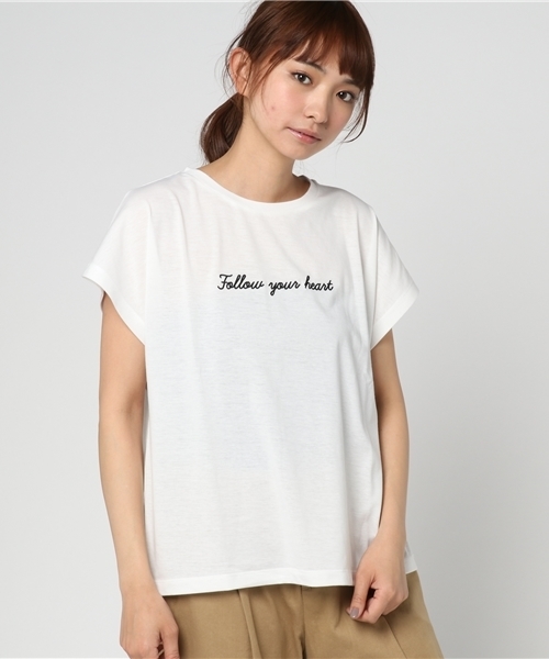 Honeys(ハニーズ)の「刺繍ロゴTシャツ(Tシャツ/カットソー・レディース・ブラック/ピンク/ラベンダー/オフホワイト/杢グレー・M/L)」の2枚目の写真