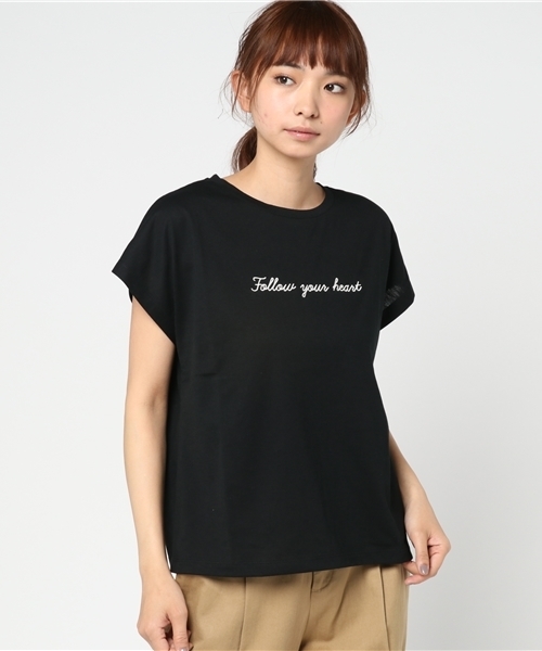 Honeys(ハニーズ)の「刺繍ロゴTシャツ(Tシャツ/カットソー・レディース・ブラック/ピンク/ラベンダー/オフホワイト/杢グレー・M/L)」の1枚目の写真