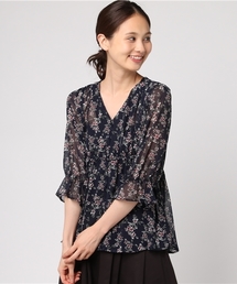 花シフォンサイドリボンブラウス