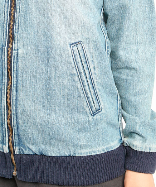 X-girl（エックスガール）の「X-girl CREW DENIM HOODIE JACKET（デニムジャケット・レディース・インディゴブルー/ライトインディゴブルー・1/2）」の7枚目の写真