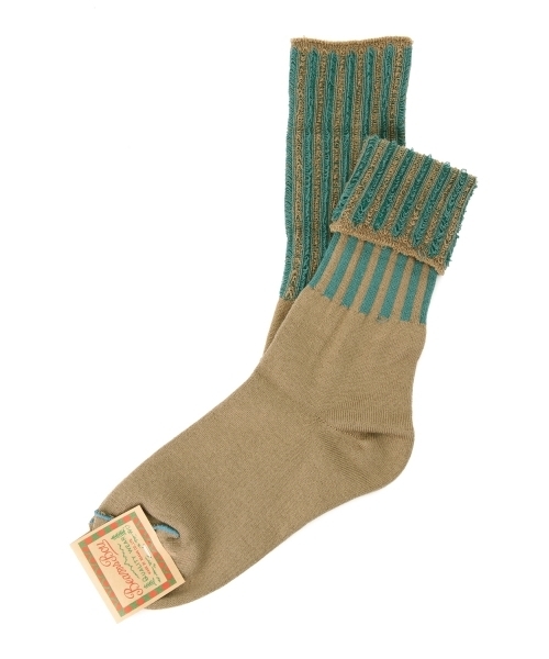 BEAMS BOY（ビームスボーイ）の「BEAMS BOY / 折り返し ストライプソックス（ソックス/靴下・レディース・ナチュラル/ベージュ/ネイビー・ONE SIZE）」の5枚目の写真