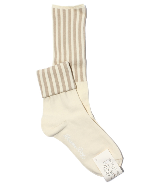 BEAMS BOY（ビームスボーイ）の「BEAMS BOY / 折り返し ストライプソックス（ソックス/靴下・レディース・ナチュラル/ベージュ/ネイビー・ONE SIZE）」の3枚目の写真