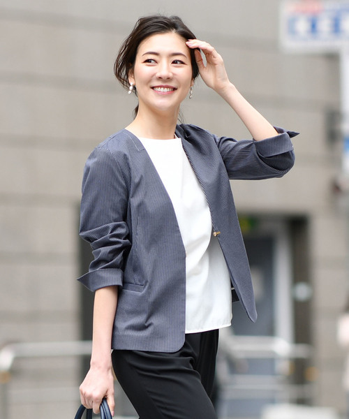 RIVE DROITE(リヴドロワ)の「コードストライプジャケット(テーラードジャケット・レディース・オフホワイト/ネイビー・FREE)」の1枚目の写真