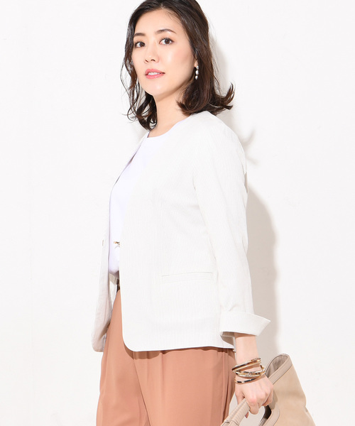 RIVE DROITE(リヴドロワ)の「コードストライプジャケット(テーラードジャケット・レディース・オフホワイト/ネイビー・FREE)」の2枚目の写真