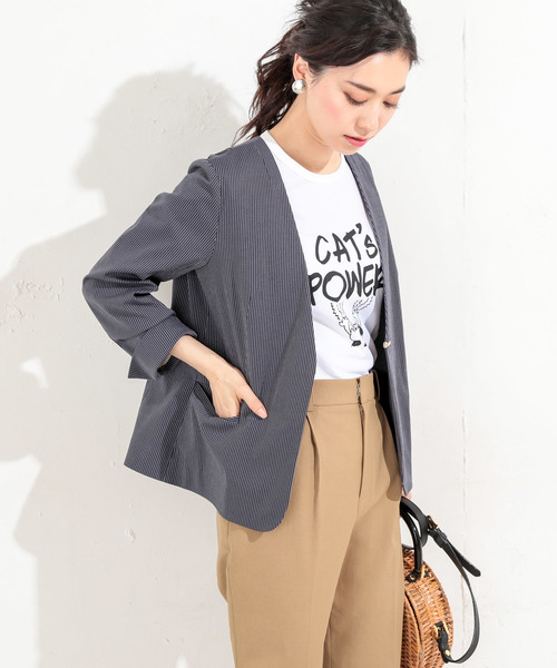 RIVE DROITE(リヴドロワ)の「コードストライプジャケット(テーラードジャケット・レディース・オフホワイト/ネイビー・FREE)」の18枚目の写真