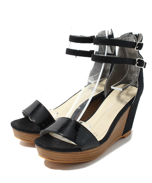 ORiental TRaffic（オリエンタルトラフィック）の「★ダブルストラップウエッジサンダル★3209（サンダル・レディース・ブラック/ベージュ/ピンク・SMALL/MEDIUM/LARGE/LL）」の2枚目の写真