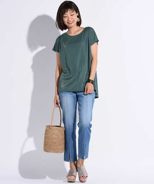 Willful by lipstar（ウィルフル バイ リップスター）の「【Willful by lipstar】ラメ天竺タックカットソー（Tシャツ/カットソー・レディース・ブラック/グレー/オフホワイト/グリーン・M）」の13枚目の写真