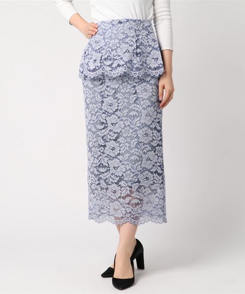 ebure パネルコードレースタイトスカート ライトウールシャンブレー