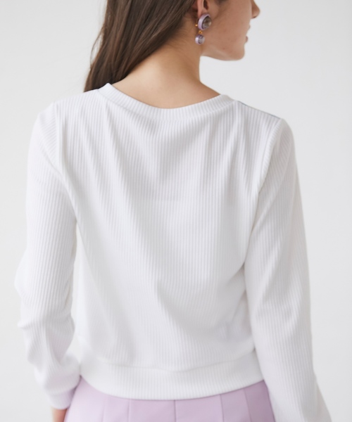 tocco closet（トッコ　クローゼット）の「フラワープリント切替パール釦リブカーディガン（カーディガン/ボレロ・レディース・ネイビー/オフホワイト・M）」の5枚目の写真