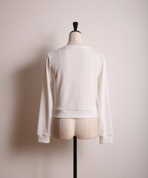 tocco closet（トッコ　クローゼット）の「フラワープリント切替パール釦リブカーディガン（カーディガン/ボレロ・レディース・ネイビー/オフホワイト・M）」の12枚目の写真