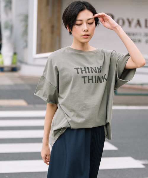 Munich（ミューニック）の「ロゴプリント ビッグシルエット Tシャツ（Tシャツ/カットソー・レディース・ホワイト/ベージュ/カーキ/ラベンダー/ピンク・FREE）」の3枚目の写真