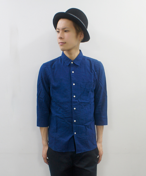 CIAOPANIC(チャオパニック)の「【Ciaopanic】リネン混シャツ7分袖(シャツ/ブラウス・メンズ・ネイビー/マスタード/ホワイト/ブラック/ダークグリーン/ライトグリーン/ブルー/サックスブルー/コバルトブルー/ライトイエロー・MEDIUM/SMALL/LARGE)」の6枚目の写真