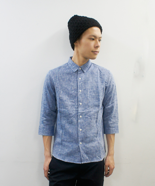 CIAOPANIC(チャオパニック)の「【Ciaopanic】リネン混シャツ7分袖(シャツ/ブラウス・メンズ・ネイビー/マスタード/ホワイト/ブラック/ダークグリーン/ライトグリーン/ブルー/サックスブルー/コバルトブルー/ライトイエロー・MEDIUM/SMALL/LARGE)」の8枚目の写真